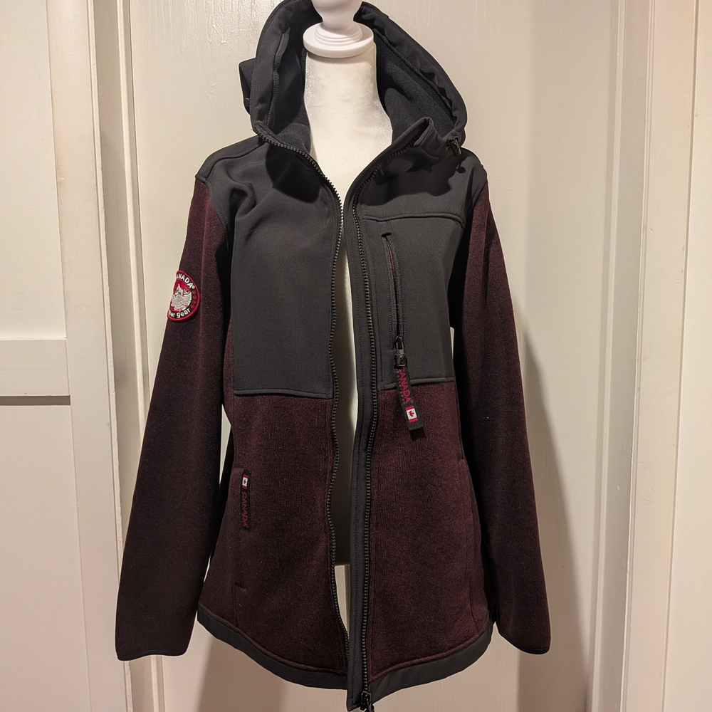 Canada Weather Gear Hooded Utility Jacket in Burgundy and Black